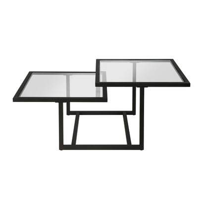 43" Black Glass And Steel Square Coffee Table With Two Shelves