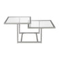 43" Silver Glass And Steel Square Coffee Table With Two Shelves