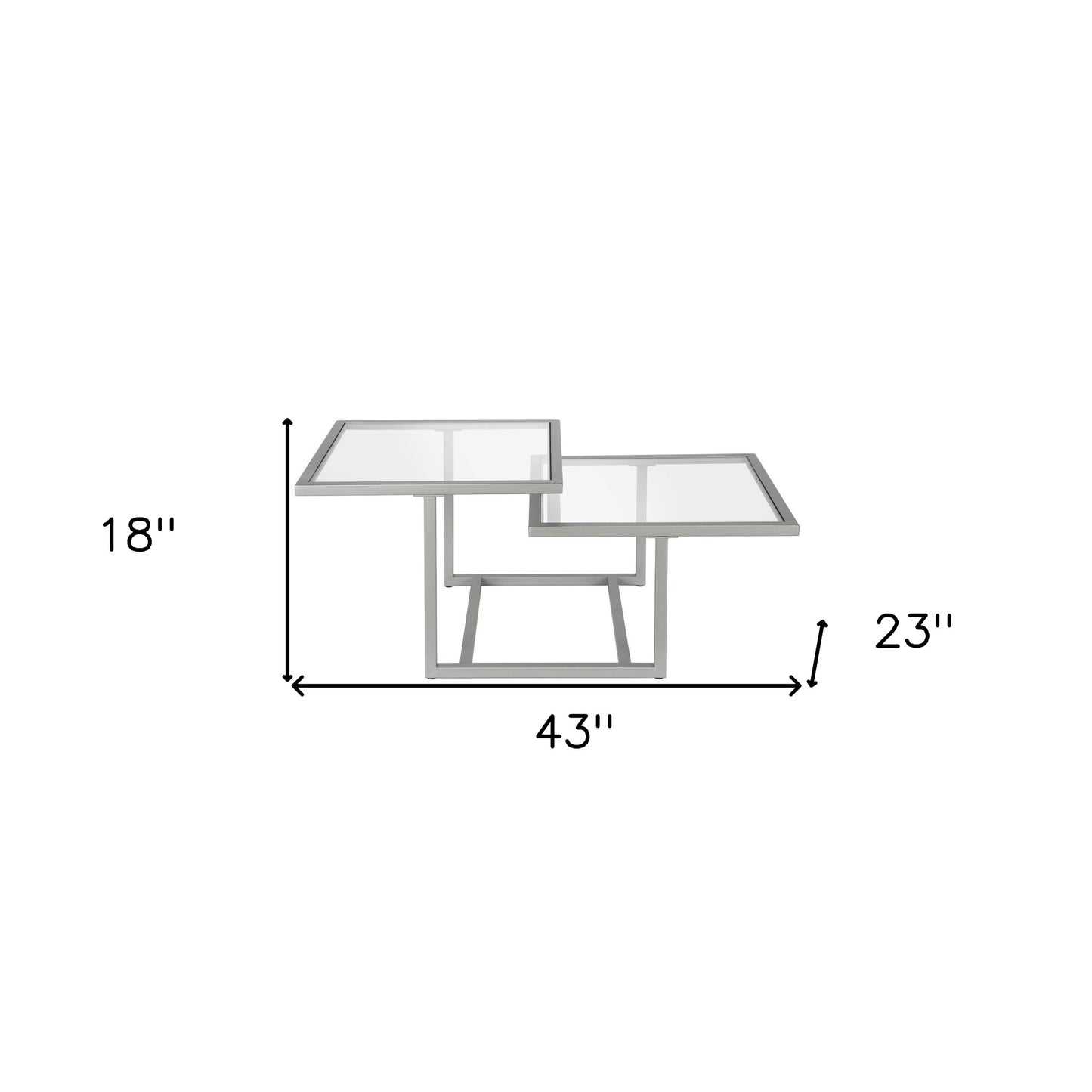 43" Silver Glass And Steel Square Coffee Table With Two Shelves