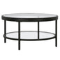 32" Clear And Black Glass And Steel Round Coffee Table With Shelf