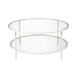 36" White Glass And Steel Round Coffee Table With Shelf