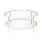 36" White Glass And Steel Round Coffee Table With Shelf