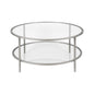 36" Silver Glass And Steel Round Coffee Table With Shelf