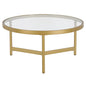 32" Gold Glass And Steel Round Coffee Table