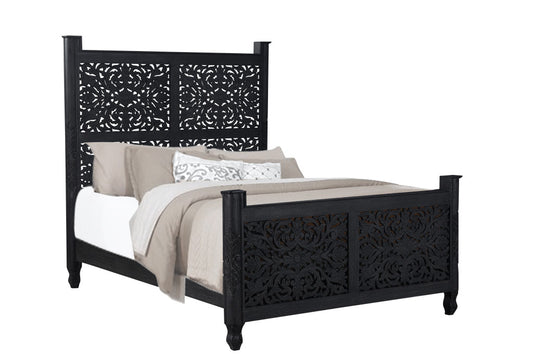 Black Distressed Solid Wood Queen Bed Frame