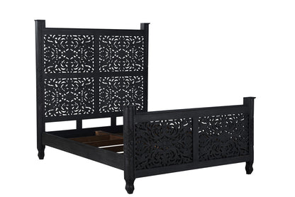 Black Distressed Solid Wood Queen Bed Frame