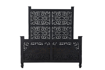 Black Distressed Solid Wood Queen Bed Frame