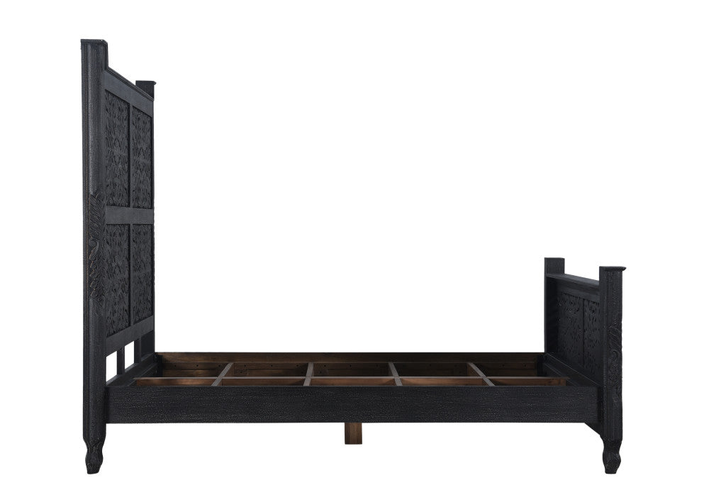 Black Distressed Solid Wood Queen Bed Frame