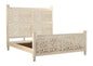 White Carved Floral Distressed Solid Wood King Bed Frame