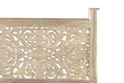 White Carved Floral Distressed Solid Wood King Bed Frame