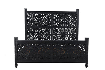 Carved Solid Wood King Black Bed