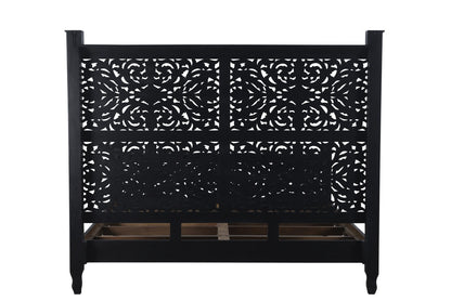 Carved Solid Wood King Black Bed