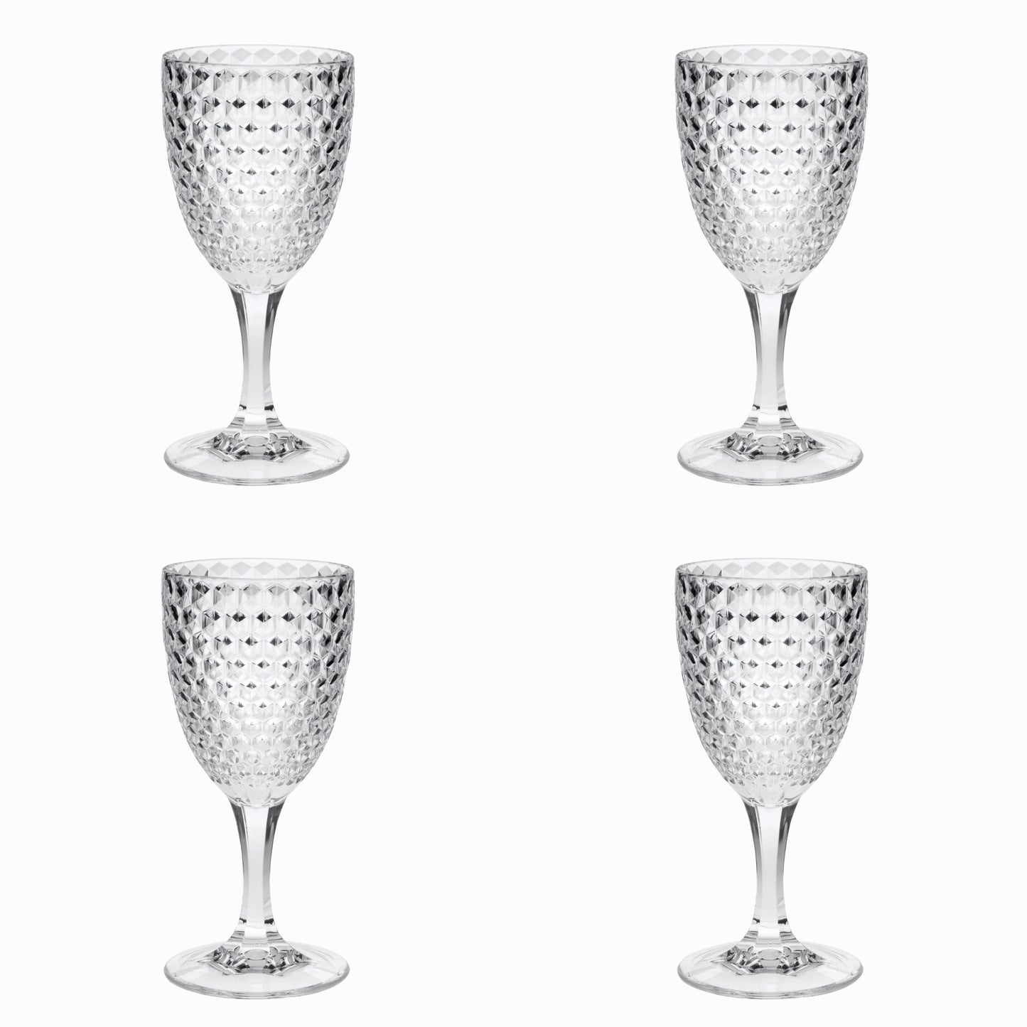 Set of Four Clear Diamond Acrylic Stemmed All Purpose Wine Glass