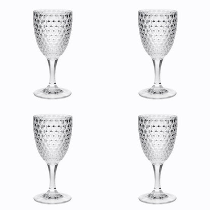 Set of Four Clear Diamond Acrylic Stemmed All Purpose Wine Glass