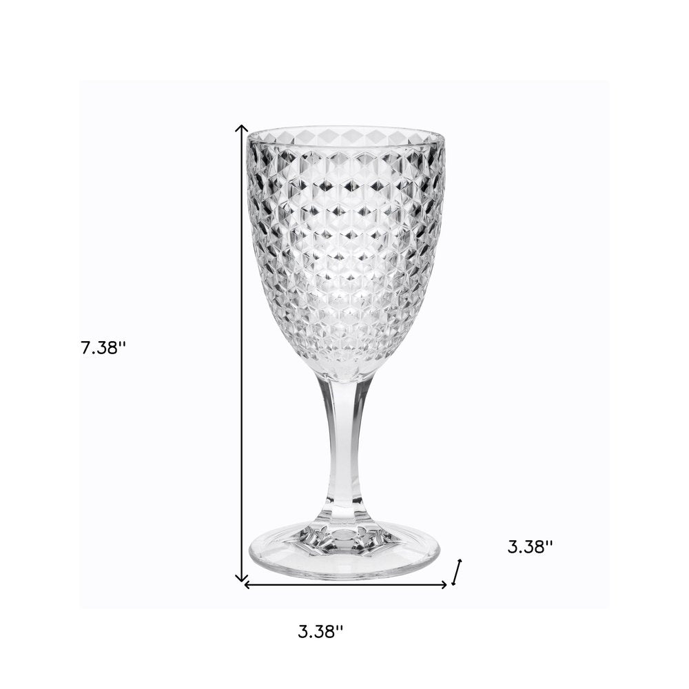 Set of Four Clear Diamond Acrylic Stemmed All Purpose Wine Glass