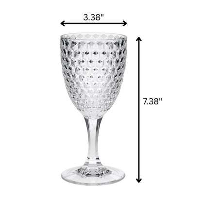 Set of Four Clear Diamond Acrylic Stemmed All Purpose Wine Glass