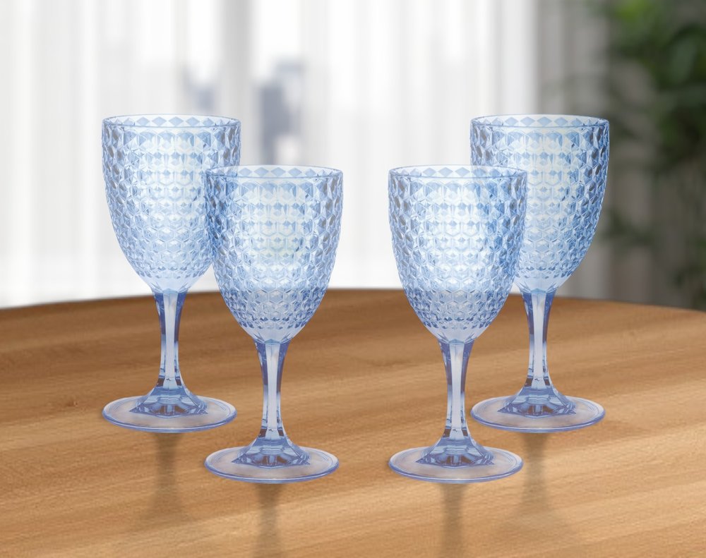 Set of Four Blue Diamond Acrylic Stemmed All Purpose Wine Glass