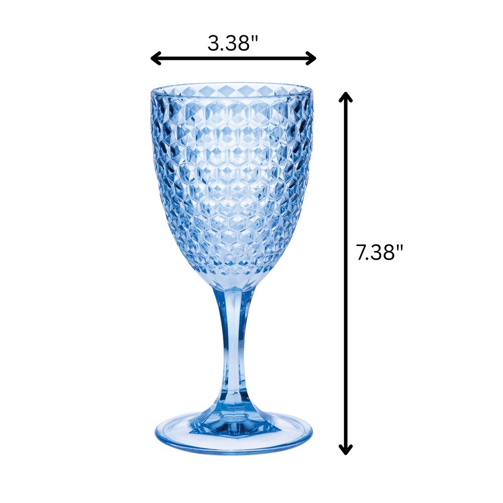 Set of Four Blue Diamond Acrylic Stemmed All Purpose Wine Glass