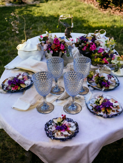 Set of Four Blue Diamond Acrylic Stemmed All Purpose Wine Glass