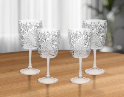 Set of Four Clear Paisley Acrylic Stemmed All Purpose Wine Glass