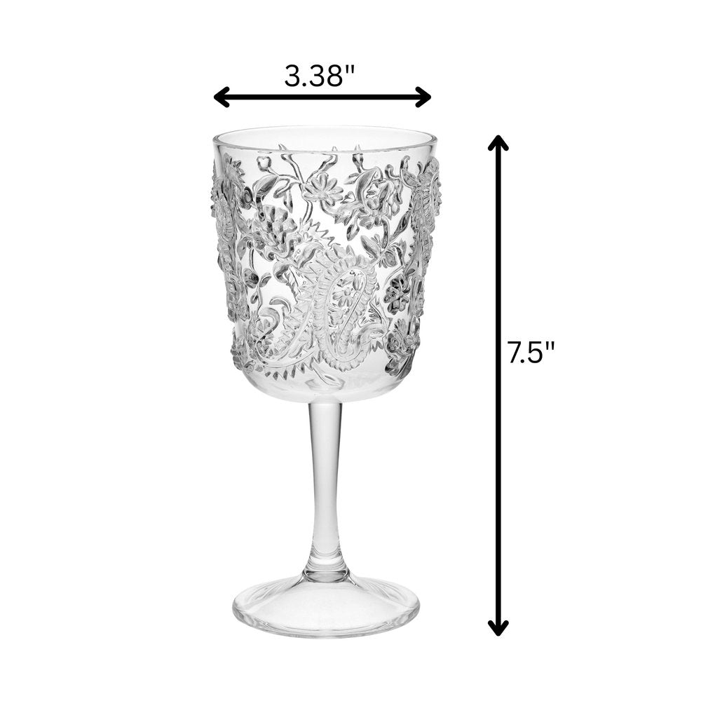 Set of Four Clear Paisley Acrylic Stemmed All Purpose Wine Glass