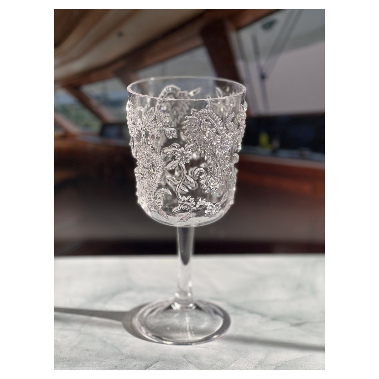 Set of Four Clear Paisley Acrylic Stemmed All Purpose Wine Glass