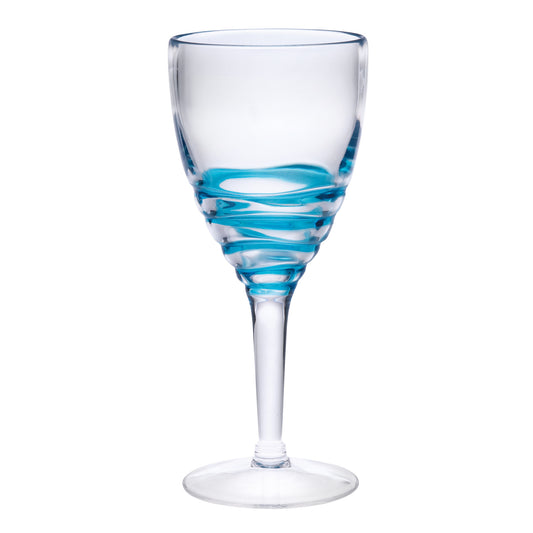 Set of Four Clear and Blue Swirl Acrylic Stemmed All Purpose Wine Glass