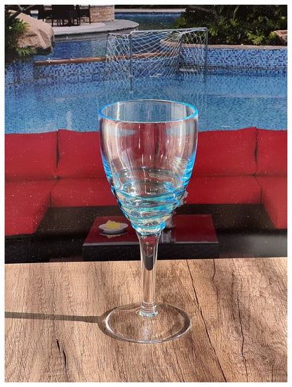 Set of Four Clear and Blue Swirl Acrylic Stemmed All Purpose Wine Glass