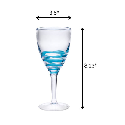 Set of Four Clear and Blue Swirl Acrylic Stemmed All Purpose Wine Glass