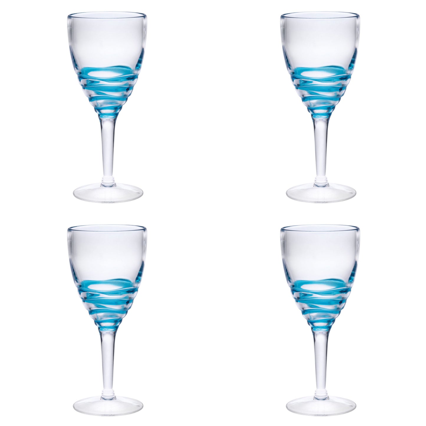 Set of Four Clear and Blue Swirl Acrylic Stemmed All Purpose Wine Glass