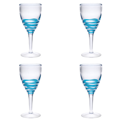 Set of Four Clear and Blue Swirl Acrylic Stemmed All Purpose Wine Glass