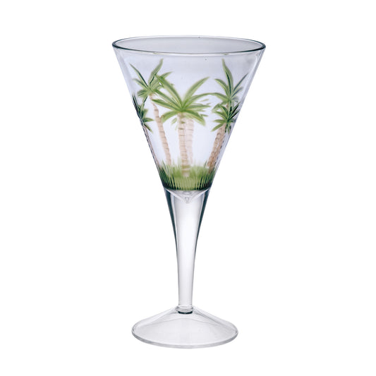 Set of Four Clear and Green Palm Tree Acrylic Stemmed All Purpose Wine Glasses