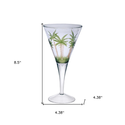 Set of Four Clear and Green Palm Tree Acrylic Stemmed All Purpose Wine Glasses