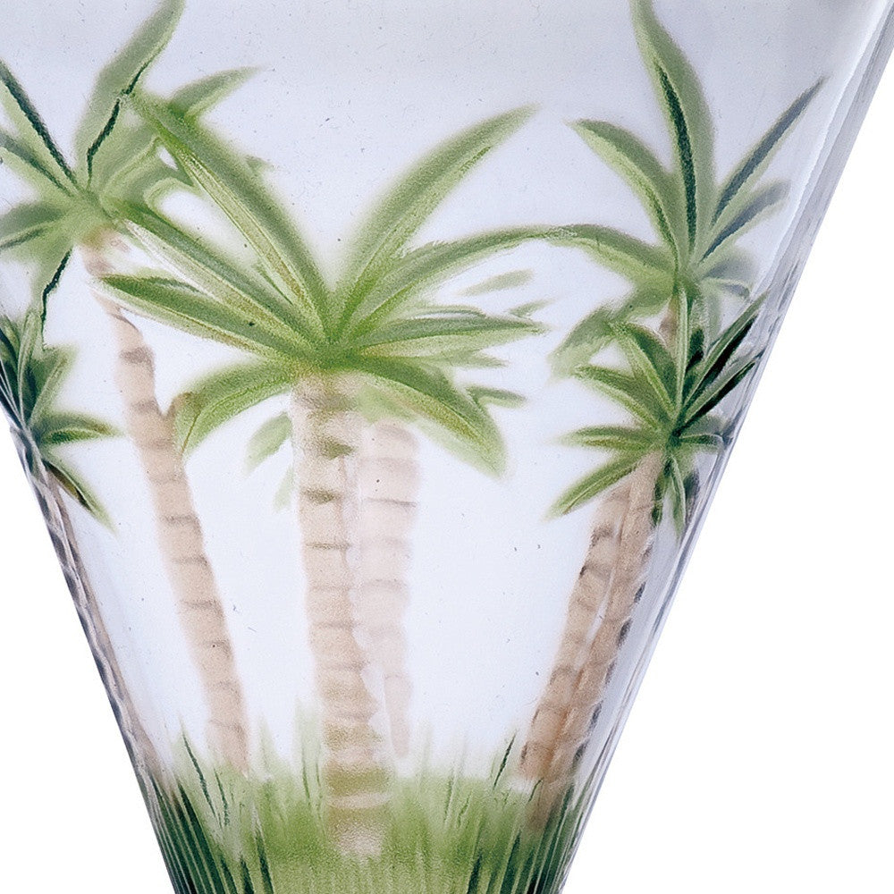 Set of Four Clear and Green Palm Tree Acrylic Stemmed All Purpose Wine Glasses