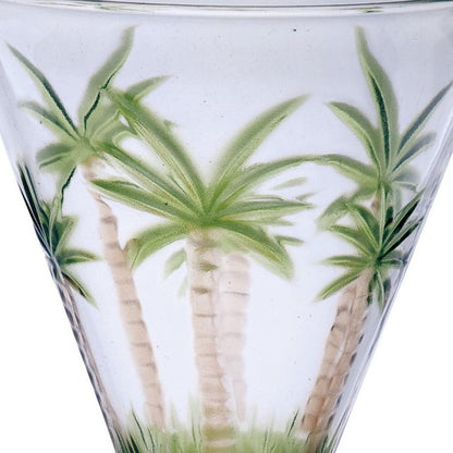 Set of Four Clear and Green Palm Tree Acrylic Stemmed All Purpose Wine Glasses