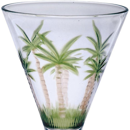 Set of Four Clear and Green Palm Tree Acrylic Stemmed All Purpose Wine Glasses