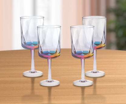 Set of Four Clear and Rainbow Geometric Acrylic Stemmed All Purpose Wine Glasses