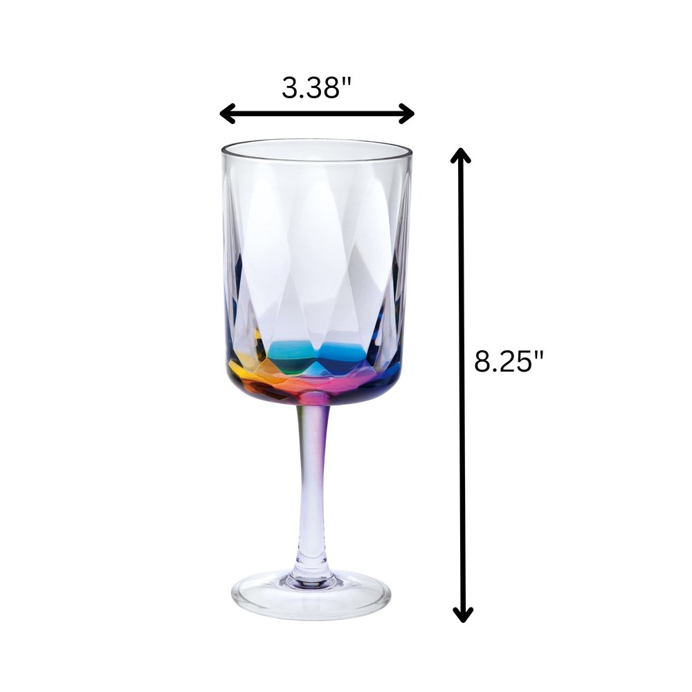 Set of Four Clear and Rainbow Geometric Acrylic Stemmed All Purpose Wine Glasses