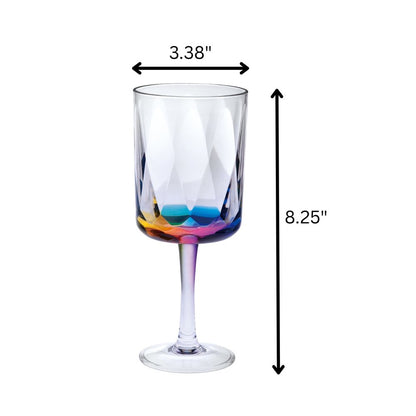 Set of Four Clear and Rainbow Geometric Acrylic Stemmed All Purpose Wine Glasses