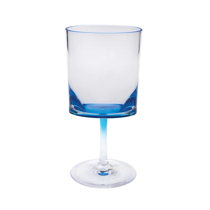 Set of Four Clear and Blue Acrylic Stemmed All Purpose Wine Glass