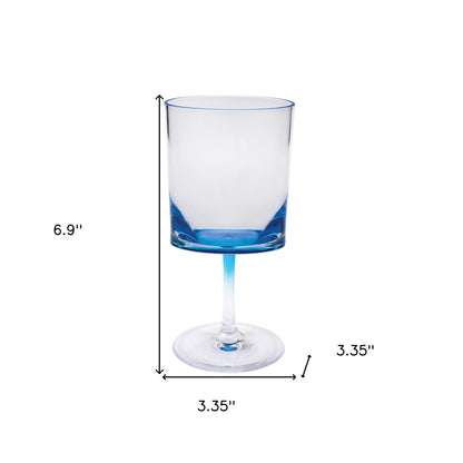 Set of Four Clear and Blue Acrylic Stemmed All Purpose Wine Glass