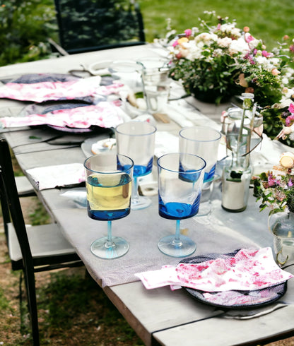 Set of Four Clear and Blue Acrylic Stemmed All Purpose Wine Glass