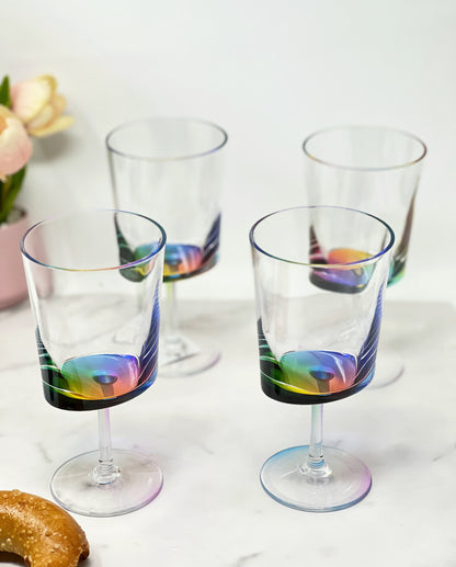 Set of Four Clear and Blue Acrylic Stemmed All Purpose Wine Glass