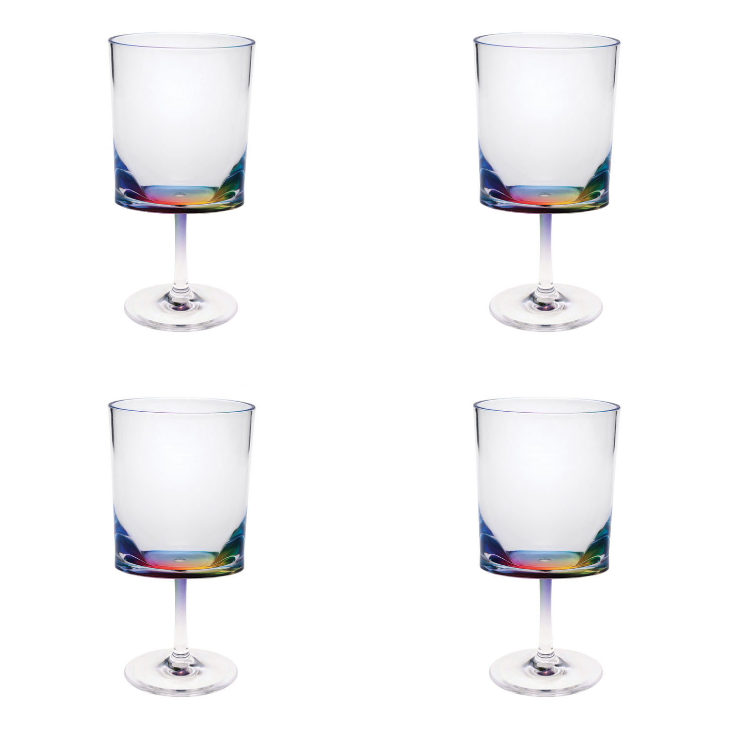 Set of Four Clear and Blue Acrylic Stemmed All Purpose Wine Glass