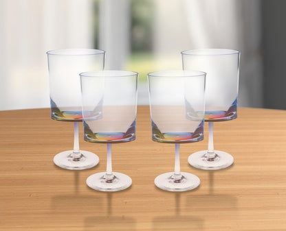 Set of Four Clear and Rainbow Geometric Acrylic Stemmed All Purpose Wine Glasses