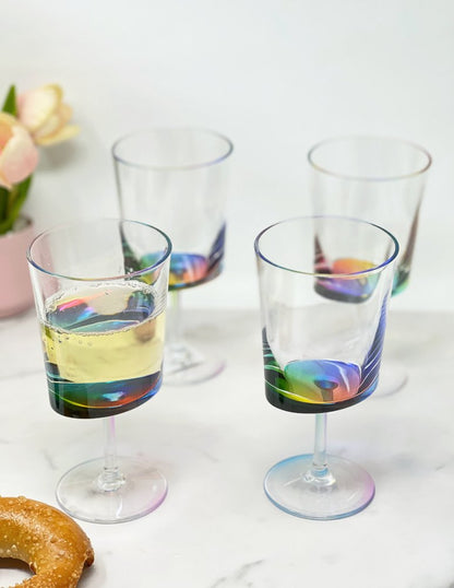 Set of Four Clear and Blue Acrylic Stemmed All Purpose Wine Glass