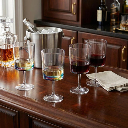 Set of Four Clear and Blue Acrylic Stemmed All Purpose Wine Glass