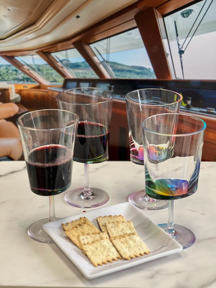 Set of Four Clear and Rainbow Geometric Acrylic Stemmed All Purpose Wine Glasses