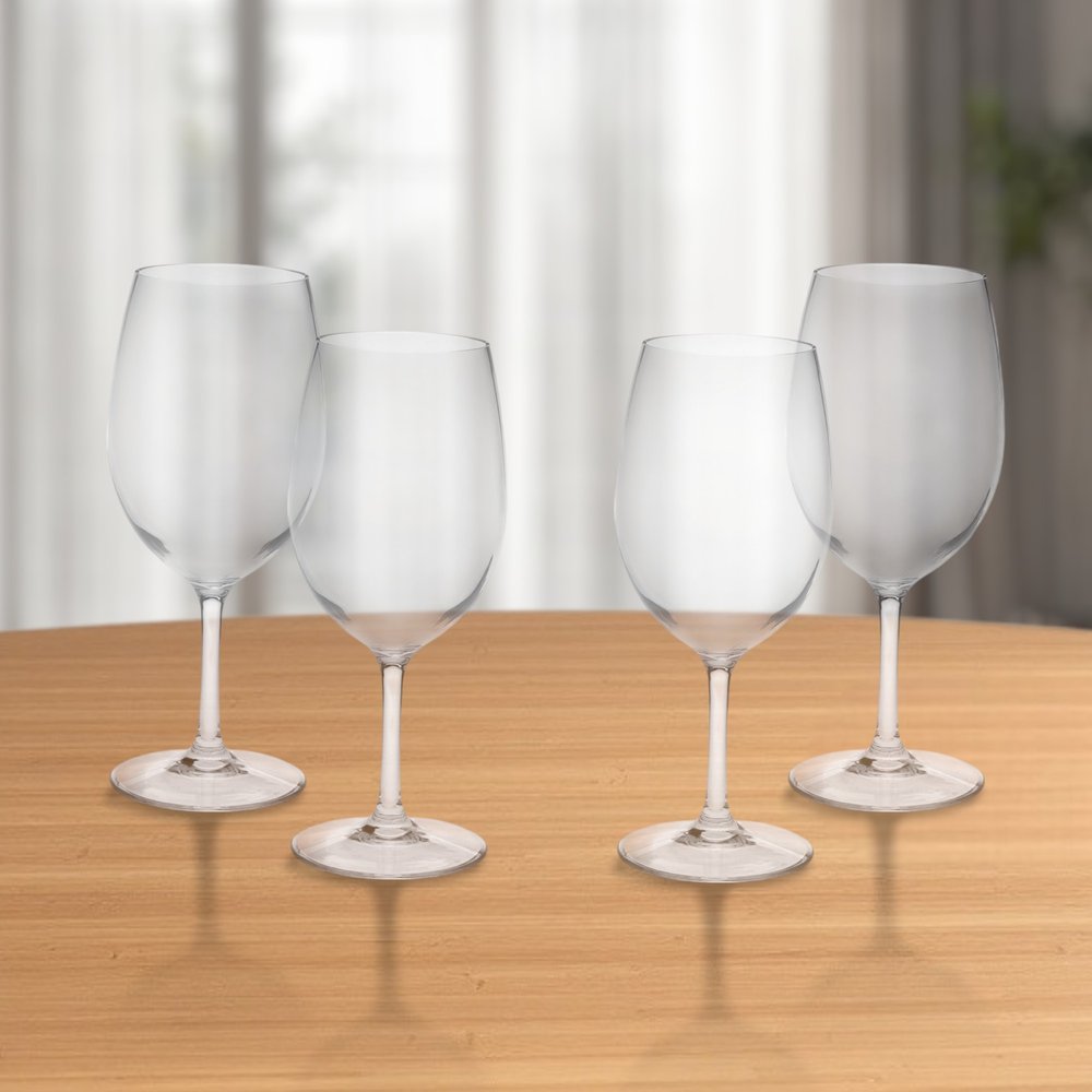 Set of Four Clear Tritan Plastic Stemmed All Purpose Wine Glass