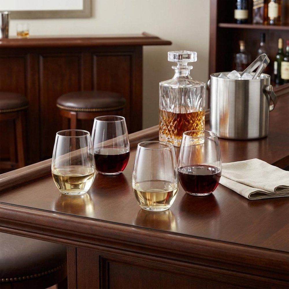 Set of Four Clear Tritan Plastic Stemless All Purpose Wine Glasses
